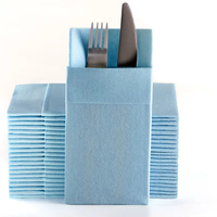 Serviettes de table jetables en papier Airlaid pliées 1 à 8 volets, 16x16 pouces, bleu ciel, effet lin, écologiques et biodégradables