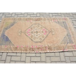 Tapis turc Vintage traditionnel Beige bleu 3.6 X 7ft grande surface laine peluche Patchwork Rectangle couloir Design tapis de chambre en latex - Product Image 3