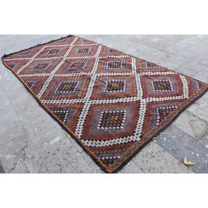 Alfombra étnica de lana roja y negra de 5,9x11 pies, alfombra turca hecha a mano, diseño de retazos a rayas para sala de estar, pasillo, látex de 10mm - Product Image 3