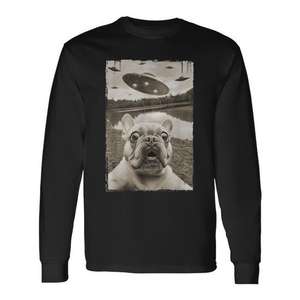 T-shirt à manches longues French Bulldog And Ufo, unisexe, col rond, impression numérique, activités promotionnelles - Product Image 1