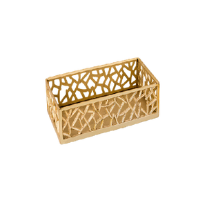 ถาดเสิร์ฟโลหะชุบทองทรงสี่เหลี่ยมผืนผ้าพร้อมที่จับและขอบลายนูนสำหรับอุปกรณ์สลัดในบ้านร้านอาหารโรงแรม - Product Image 5