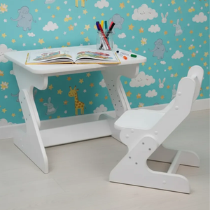 White Wooden Kids <b>Study</b> Desk and <b>Chair</b> Set Adjustable Toddler Table Set with Matching Seat for Home School - Product Image 4