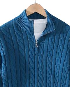Pull en maille torsadée à col montant bleu pour homme, chaud, doux, épais, décontracté, tendance, pour l'hiver - Product Image 4