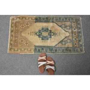 Clásico Beige azul 1,7X3 pies Alfombra de lana hecha a mano 3D diseño de retazos turcos para adolescentes sala de estar o dormitorio con respaldo de látex - Product Image 5