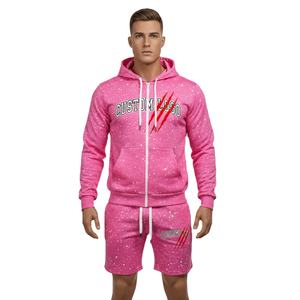 Ensemble de survêtement personnalisé avec short en strass, sweat à capuche et short, ensemble de survêtement à fermeture éclair pour hommes et femmes - Product Image 3