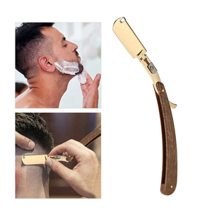 <b>Professional</b> Stainless Steel Straight Edge Shaving Razor Set with 100% Wooden Handle Customized Logo for Barbers Wholesale - Product Image 4