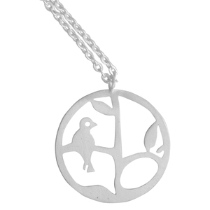 Ensemble collier et boucles d'oreilles en laiton plaqué argent Trensy - Bijoux découpés inspirés de la nature, oiseau sur branche, pour femme - Product Image 5