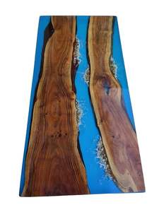 Mesa de Comedor Rectangular de Resina Epoxi Hecha a Mano de Lujo para Sala de Estar, Moderna, Impermeable, con Tapa de Madera de Acacia, Regalo de Boda, Personalizable - Product Image 3