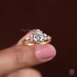 2Ct Pear Cut Lab Grown Diamond Engagement Ring | 14K Solid Gold IGI Certified <b>Bridal</b> Ring with Marquise and Round Side Diamonds - Product Image 5