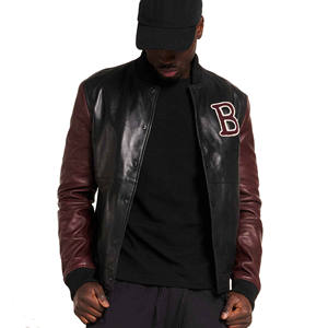 แจ็กเก็ตทีมมหาวิทยาลัยกลางแจ้งโลโก้แบบกำหนดเองสำหรับผู้ชายสีทึบแขนหนังมีตัวเลือกขนาดพิเศษสำหรับอักษร - Product Image 1