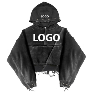 Sudadera con Capucha Gruesa para Hombre al por Mayor, Negra, Desgastada, Estilo Urbano, Técnica de Bordado, Mezcla de Algodón, Básica para Invierno - Product Image 1