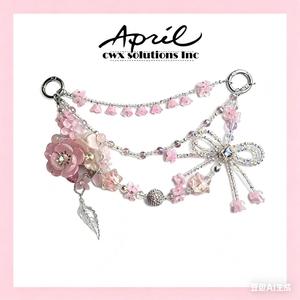 Pink Floral Multi-Layer <b>Phone</b> <b>Strap</b> with Bow & Crystal Accents - 24-Piece Wholesale Pack - Product Image 1