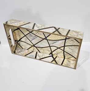 Designer Wooden Tray Collection with Enamel Print and Polished Gold Foil Surface Ideal for Stylish Tea and Coffee Serving - Product Image 1