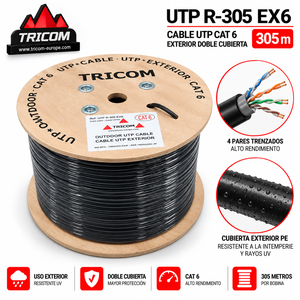 สายเคเบิล UTP Cat6 สำหรับภายนอกอาคาร TRICOM ความยาว 305 เมตร แบบป้องกันสองชั้น หุ้ม PVC PE ทองแดงแท่ง 4 คู่ สำหรับใช้งานภายนอก - Product Image 2