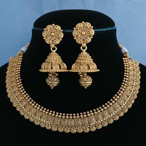 Look traditionnel Antique polonais Design exclusif avec pierre Look plaqué or collier ensemble avec boucles d'oreilles pour mariage pour les femmes - Product Image 1