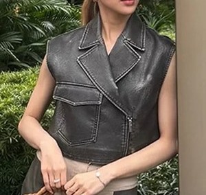 Chalecos de Diseño Corto Personalizados para Mujer, Venta al por Mayor, Chaleco de Piel de Oveja, Chaleco de Cuero Auténtico con Cremallera, Chaleco de Moda - Product Image 2