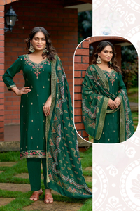 Latest <b>Viscos</b> Upada Heavy Chinon Formal Embroidery Work Knee-Length Loose Fit Kurti with Embroidered Pant Dupatta for Parties - Product Image 2