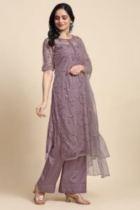 Conjunto Salwar Étnico para Mujer de Trendmalls con Dupatta y Bordado de Lentejuelas (Morado G260) para Bodas - Product Image 4