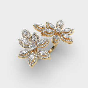 3.0 carats rond et marquise coupe laboratoire diamant cultivé bague de mariage deux doigts Floral ouvert avec perle fleur motif bijoux - Product Image 5