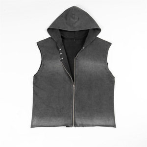 Custom Blank Gym Men <b>Sleeveless</b> <b>Hoodies</b> Terry Vintage Wash Oversize Men Short Sleeve Pullover <b>Hoodies</b> - Product Image 1