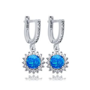 <b>Blue</b> <b>Opal</b> Round Cut Stone CZ Design Dangle <b>Earrings</b> Wholesale Handmade Turkish 925 Sterling Silver Jewellery - Product Image 1