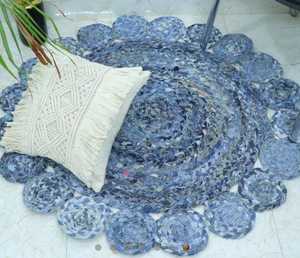 DIVTIK DECOR Denim Sólido Floral Moderno con Alfombra Trenzada Tikki Ecológico Hecho a Máquina Antideslizante Respaldo de Yute para Mascotas - Product Image 2