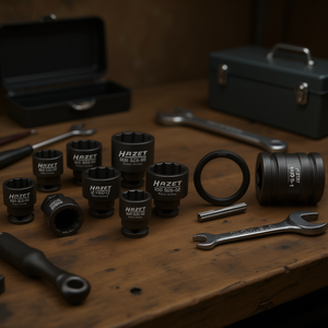 Juego de llaves de vaso cuadradas cortas Hazet de 12 puntos y 1/2'' con perfil de tracción y orificio, juego de 11 piezas - Product Image 3