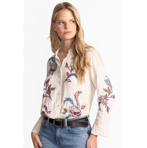 Top Selling Stylish 100% Cotton Vintage Embroidery Women's V-neck Full Sleeve <b>Office</b> <b>Shirt</b> Eco-Friendly Breathable Casual ODM - Product Image 1