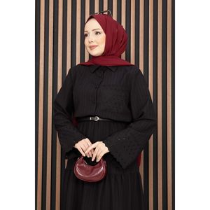Conjunto de Dos Piezas con Encaje Negro, Camisa Casual de Verano y Falda Larga, Tejido de Cuero y Punto, Corte Ajustado - Product Image 2