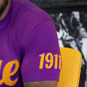 T-Shirt in ciniglia viola manica Que con ricamo Omega stile di vita greco camicia di cotone personalizzata della confraternita all'ingrosso - Product Image 4