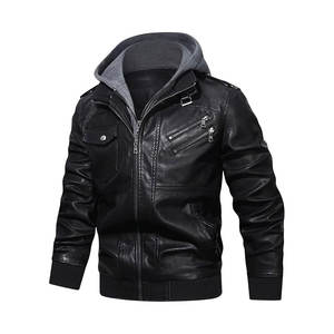 Veste en cuir PU pour homme grande taille, style vintage, col montant, fermeture éclair sur le devant, logo, technique lavée imperméable, noir pour l'automne - Product Image 2