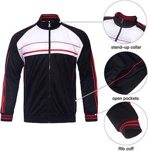 Venta al por mayor personalizado de los hombres de 2 piezas chándal Casual Athletic Jogging Suit Full Zip manga larga bolsillos negro rojo para el invierno - Product Image 3