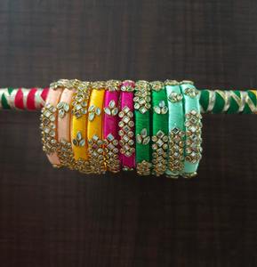 <b>Colourful</b> Silk Thread <b>Stone</b> Bangles Bollywood Style Wedding Gift Bulk Party Favor Fancy Indian/Pakistani Bridal Fashion Jewelry - Product Image 4