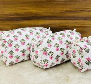 Handblock Printed Set of 3 Multipurpose Pouch (<b>Large</b>, Medium, and Small) - Product Image 2