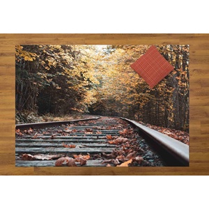 Tapis Chemin de Fer d'Automne : Tapis Imprimé Paysage Feuilles d'Automne, Tapis Doux Non Tissé - Product Image 1