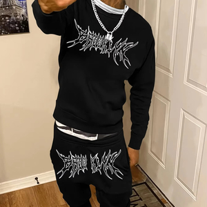 New Stylish Printed Wholesale Sweat Suits Casual Design Breathable O-Neck Tracksuits Trending High Quality <b>Organic</b> 2 Piece Set - Product Image 3