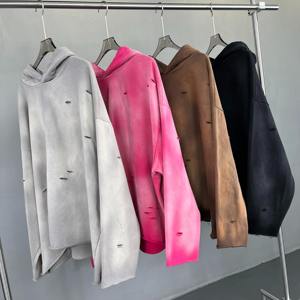 Sudaderas con capucha de moda para hombre, sudaderas con capucha con borde cortado de algodón Vintage para hombre, sudaderas desgastadas con lavado ácido, sudaderas con capucha de calidad superior - Product Image 3