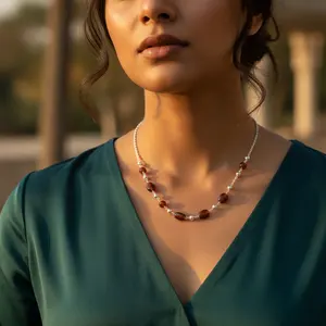 Collar de Plata 925 Vintage de Moda para Mujer con Cuentas de Granate, Chapado en Oro, Diamantes y Cadena de Perlas de Agua Dulce, Joyería con Piedras Preciosas - Product Image 1