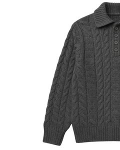 Pull en laine gris anthracite à col boutonné et à tricot torsadé pour homme, manches longues, chaud pour l'hiver, classique, pull-over pour homme, vêtements décontractés pour tous les jours - Product Image 5