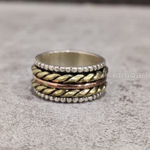 Anneau de méditation perlé Spinner Band 925 Sterling Silver Women's Thumb Ring Yoga Handmade Jewelry Party Anxiety Mens Spinner Ring - Product Image 1