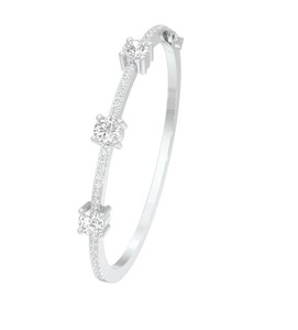 IGI Certified Lab Grown Round Cut Diamond Three Stone Bangle <b>Bracelet</b> in <b>Solid</b> 925 Sterling <b>Silver</b> - Product Image 1