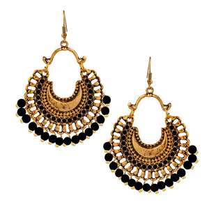 Tip Top Fashions Boucles d'oreilles fines perles noires plaquées or en Style-1311001L afghan - Product Image 1