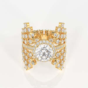14K <b>Gold</b> <b>Ring</b> with Round Cut Lab Grown Diamond <b>Cocktail</b> Elegant Diamond <b>Rings</b> - Product Image 1