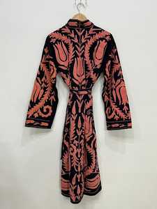 Indian Suzani Embroidery Long <b>Jacket</b> Women Cotton Winter Coat Handmade Boho <b>Kimono</b> Outerwear Gift For Her - Product Image 3