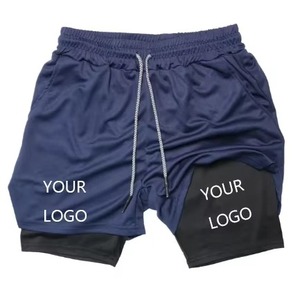 Pantalones cortos deportivos de verano para hombre, pantalones cortos para correr de malla de Algodón 100% con logotipo personalizado, Color sólido, ajuste holgado, cordón deportivo - Product Image 1