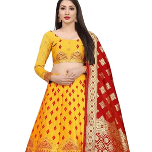 Blusa tejida Jacquard de diseño semi Stich lehenga y totalmente cosida para mujer con dupatta - Product Image 1
