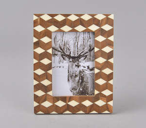 Luxury Handmade Bone Horn MDF <b>Photo</b> <b>Frame</b> Brown Ivory Color Contrast Geometric Pattern High Quality Finish Contemporary Home - Product Image 1