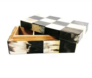Caja de joyería con patrón geométrico negro y Beige con incrustaciones de cuerno de acabado pulido de alta calidad, caja de almacenamiento decorativa elegante - Product Image 3