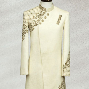 2023 dernière robe Sherwani blanche avec broderie élégante pantalon en soie chaussures assorties superbe tenue de fête tenue de mariage grande taille - Product Image 1
