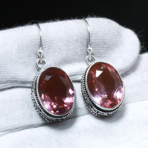 Rose Morganite Gemstone 925 Boucles D'oreilles En Argent Sterling Femmes Boucles D'oreilles Morganite Dangle Boucle D'oreille En Gros Usine Prix - Product Image 1